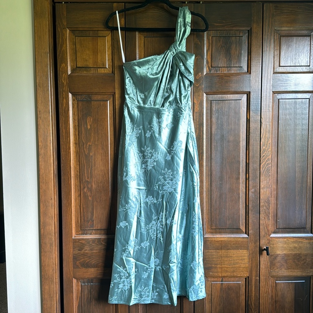 Lulus One Shoulder Blue Satin Midi Dress